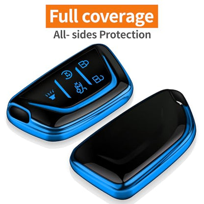 for Cadillac Key Fob Cover with Keychain Soft Full Protection Key Shell Key Case Compatible with 2020-2026 Lyriq Escalade CT4 CT5 CT6 XT4 XT5 XT6 Optiq Vistiq Smart Key (Blue, 5 Buttons) - color: Blie, size: 5 Buttons