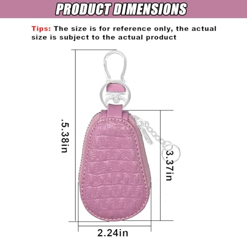 Leather Car Keychain Case Holder - Keyring Zipper Bag Auto Key Fob Cover Case with Metal Hook - Car Key Case Smart Key Fob Protector for Remote Key Fob (Pink) - color: Pink