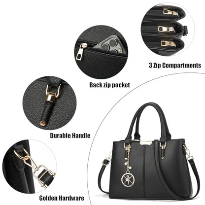 Purse and Handbags for Women, 3 Zip Compartments Tote Bag Designer Shoulder Purse Top Handle Satchel Bags - color: A1-burgundy Purse With 2 Purse Strap