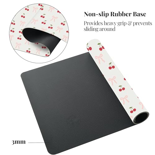 Bow Cherry Desk Mat, Cute Extended Gaming Keyboard Mouse Pad, Large Office Desk Cover Mat Pad Deskmat, Non-Slip Leather Home Office Desk Mat Protector 31.5"×15.7" - color: Bow Cherry, size: 31.5" x 15.7"