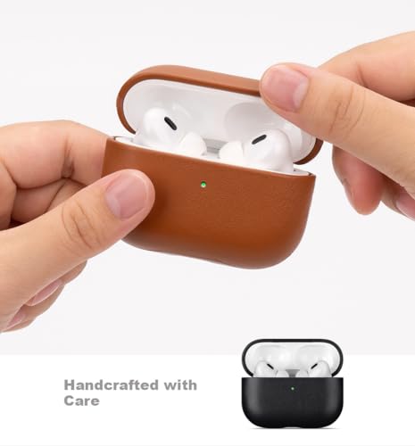 LOPIE Leather Case for AirPods Pro 2nd Generation - Handmade AirPods Pro 2 Case Cover with Lanyard - Made of Full Grain Leather - Drop Protection Hard Shell Cover - Wireless Charging Compatible, Black - color: Black, size: Top Grain Leather