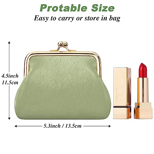 Coin Purse, Small PU Leather Change Purse, Coin Wallet with Clasp | Womens Leather Mini Wallet ID Credit Cards Cash Coin Holder Case Organizer Puse with Clasp - color: Green