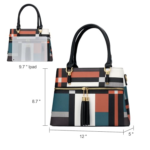 KKXIU Women Purses and Handbags, PU Leather Top Handle Satchel Bag | Removable Long Strap, 3 Zippered Compartments, Crossbody Purse for Ladies, ,Tassel Pendant - color: Z-stripe Pattern