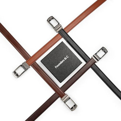 Founders & C Mens Ratchet Belt Leather Click 1 1/4" with Slide Buckle, Casual Dress Belt Adjustable - color: Gold/Black, size: 36" to 42" Waist Adjustable
