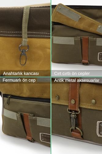 Antiochia 4046 Messenger Bag, Leather Detailed Shoulder Laptop Bag, Unisex Style for Daily, Travel - color: Beige Mustard Light Brown