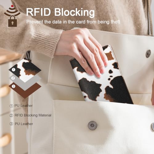 Wallet Women Slim Thin Bifold RFID Credit Card Holder Long Purse - color: Brown Cow