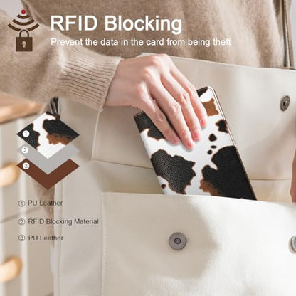 Wallet Women Slim Thin Bifold RFID Credit Card Holder Long Purse - color: Brown Cow