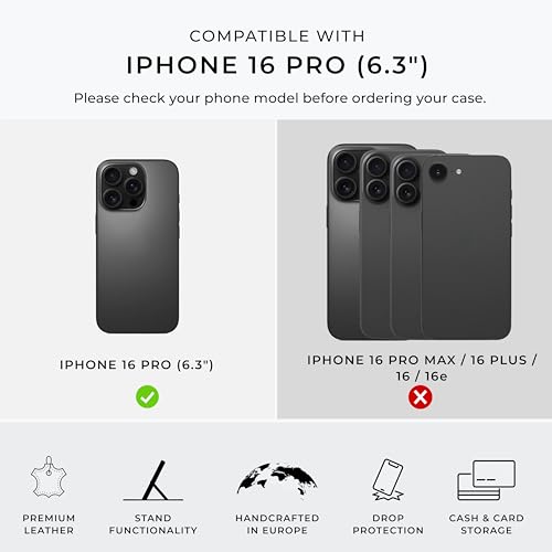 Snakehive Genuine Leather Wallet Case for iPhone 16 Pro – Flip Cover with Card Slots & Stand (Navy) - color: Navy, size: iPhone 16 Pro