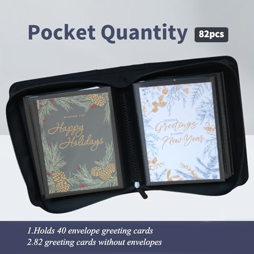 82 Pocket 5x7 Greeting Card organizer Album,Christmas Card book | binder for Storage protect birthday,postcard,wedding,xmas holiday card holder &display grad card keepsake gift box - color: Blue