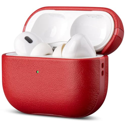 LOPIE Leather Case for AirPods Pro 2 - Handmade AirPods Pro 2nd Generation Case Cover with Lanyard - Made of Full Grain Leather - Drop Protection Hard Shell Cover - Wireless Charging Compatible - Red - color: Red, size: Top Grain Leather