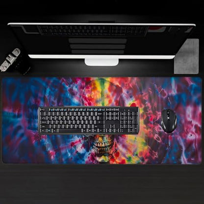 Tie Dye Skull Large Gaming Desk Mat,Rubber Non-Slip Gothic Artistic Mouse Pad,31.5x11.8x0.12in Extended Funny Goth Mousepad,Game Lover Mice Pads Gifts,Office Home Deskmat Decor - color: Tie-Dye