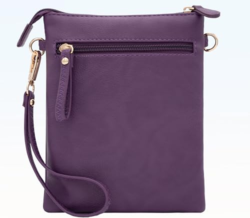 Small Crossbody Bag for Women, Multi Zip Pockets with Detachable Wristlet, Lightweight Travel Purse, Cell Phone Pouch - color: Purple