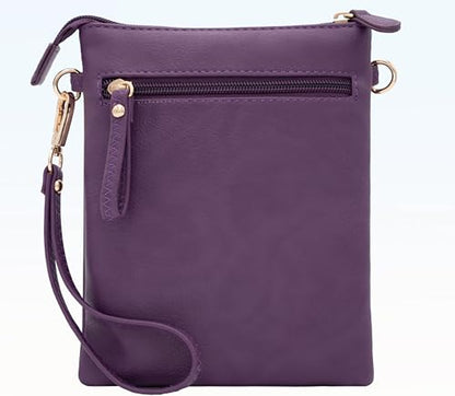 Small Crossbody Bag for Women, Multi Zip Pockets with Detachable Wristlet, Lightweight Travel Purse, Cell Phone Pouch - color: Purple