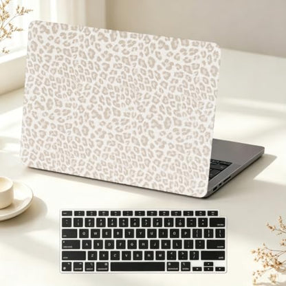 Case for MacBook Air 13 inch M5 2026-2022 M4 M3 M2 A3449 A3240 A3113 A2681 | Sparkly Leopard MacBook Air 13.6 Case, Glitter Cheetah Spots PU Leather Logo Cutout Case for Mac Book Air 13.6+Keyboard Cover - color: Beige