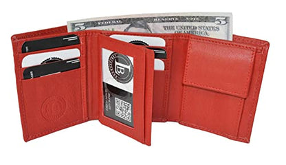 Boys Slim Compact Flap Id and Coin Pocket Trifold Wallet (Red) - color: Red