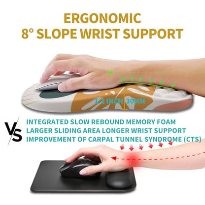 Hokafenle Ergonomic Mouse Pad Wrist Support, Wrist Rest Mousepad for Carpal Tunnel Pain Relief with Integrated Memory Foam Slope Massage Bulge (11.8x7.9 inch,Abstract Leaves - color: KM31-Abstract Leaves