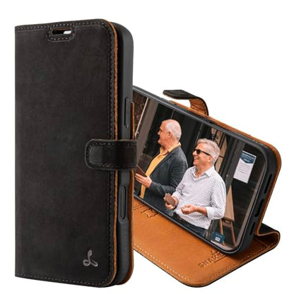 Snakehive Leather Wallet for iPhone 16 Pro Max - Real Leather Wallet Phone Case - Genuine Leather with Viewing Stand and 4 Card Holder - Flip Folio Cover with Card Slot (Black) - color: Black, size: iPhone 16 Pro Max