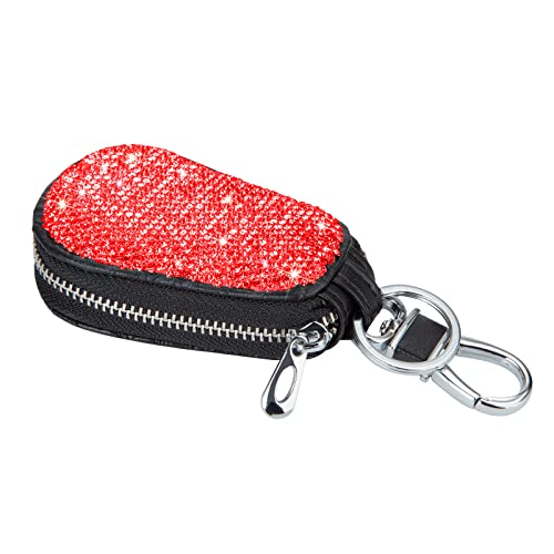 eing Bling Bling Car Key Chain Case Premium Leather Coin Holder Zipper Case Remote Wallet Bag - color: A-red