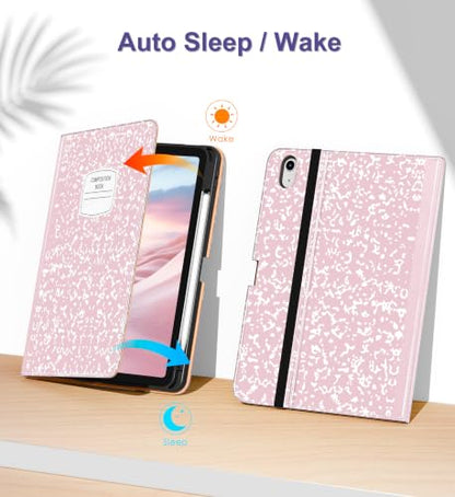 DTTO for iPad Air 11-inch Case M4 / M3 / M2 (2026/2025/2024), Pink Book | Slim Reading PU Leather Cover with Pencil Holder for iPad Air 5/4, Card Slot, Vertical & Horizontal Angles, Auto Wake/Sleep - color: Pink Notebook