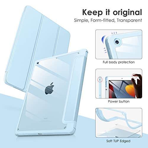 Case for iPad 9th / 8th / 7th Generation 10.2 inch (2021/2020/2019 Released), Clear Back, TPU Shockproof Frame Cover[Built-in Pencil Holder,Support Auto Sleep/Wake] for ipad 10.2 - Ice Blue - color: Ice Blue