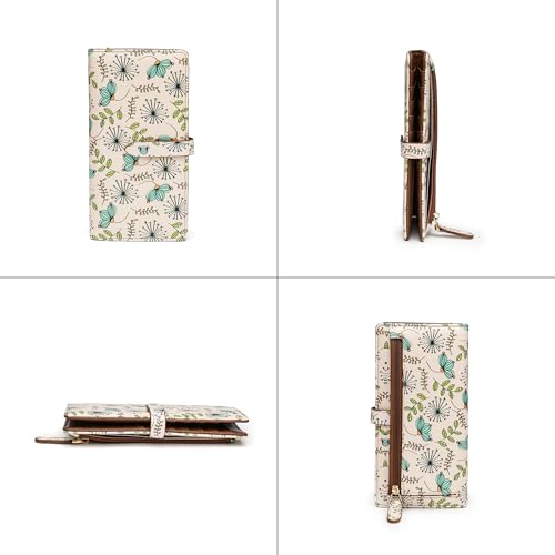 Slim Wallets for Women Credit Card Holder RFID Bifold Clutch Long Ladies Billfold Wallets with Zipper Coin Pocket ID Window Cactus - color: Cactus
