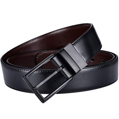 beltox fine Men's Dress Belt Leather Reversible 1.25" Wide Rotated Buckle Gift Box - color: Black/Brown Belt With 0440 Black Buckle, size: 34-35