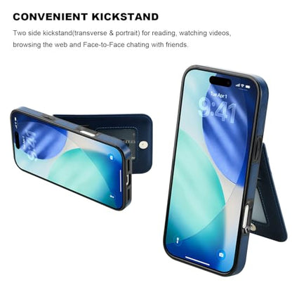 KIHUWEY for iPhone 17 Pro Max Wallet Case Card Holder Kickstand, Blue | Credit Card Slots, PU Leather, Magnetic Clasp, Flip Heavy Duty Protection Cover for Men - color: Blue