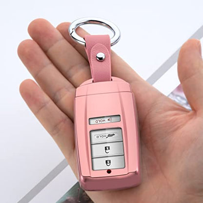 Compatible with Acura Key Fob Cover Key Chain TLX RLX NSX RDX MDX ILX PLX Pink TPU Protector Car Key Chain Holder Case Accessories - color: Rose Gold