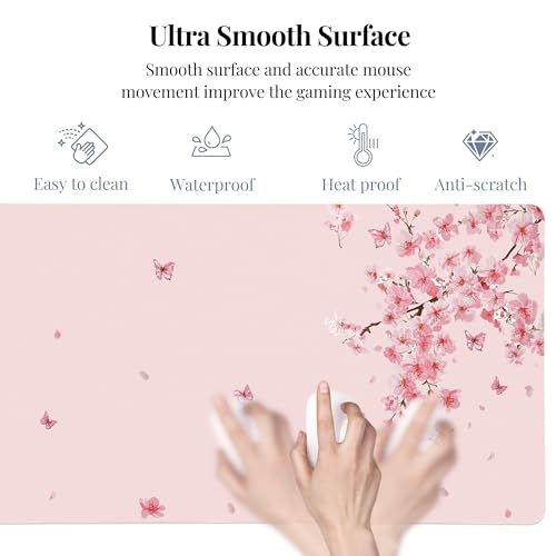 Cherry Blossom Desk Mat, Cute Extended Gaming Keyboard Mouse Pad, Large Office Desk Cover Mat Pad Deskmat, Non-Slip Leather Home Office Desk Mat Protector 23.6"x11.8" - color: Cherry Blossom, size: S(23.6×11.8 inch)