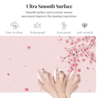 Cherry Blossom Desk Mat, Cute Extended Gaming Keyboard Mouse Pad, Large Office Desk Cover Mat Pad Deskmat, Non-Slip Leather Home Office Desk Mat Protector 23.6"x11.8" - color: Cherry Blossom, size: S(23.6×11.8 inch)