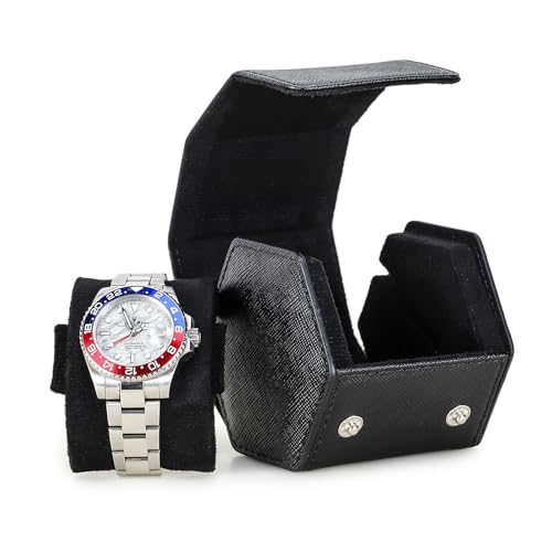 Hiram Genuine Leather Saffiano Leather Watch Roll Travel Case, Leather 1-Watches Roll Case for Treasured Watches and Bracelets(Black) - color: Black, size: 1-slots
