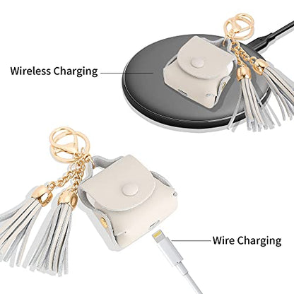 MODOS LOGICOS Charging Case Cover for Apple Air Pods, Genuine Leather Case with a Couple of Drooping Tassels for Apple AirPods 1/2 Charging Case - Beige - color: Beige(GenuineLeather)