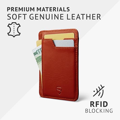 Vaultskin BRIXTON Slim Top-Grain Leather Card Wallet with ID Window, RFID | Small thin minimalist front pocket credit and cash holder case for men, women and ladies, scan-proof blocking, everyday carry - color: Chestnut Brown