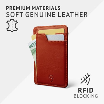Vaultskin BRIXTON Slim Top-Grain Leather Card Wallet with ID Window, RFID | Small thin minimalist front pocket credit and cash holder case for men, women and ladies, scan-proof blocking, everyday carry - color: Chestnut Brown