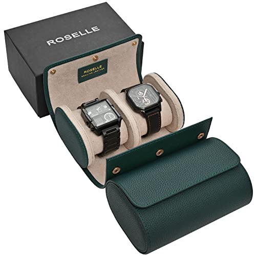 Genuine Leather Watch Roll Travel Case - Watch Roll Case For 2 Watches | Luxury Lining - Protect, Travel,Store, Gift &Display Fine Watches (2 slot Green) - color: Green/ White-2