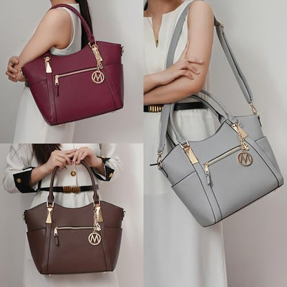 MKF Collection Tote Bag for Women Vegan Leather Shoulder Bag – Top-Handle Purse, Ladies Handbag by Mia K - color: Janise Grey