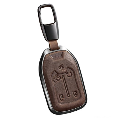 Key Fob Cover for 2019-2023 Sierra,Silverado 1500 2500HD(K-Brown) | Leather Key Case Shell Full Protection,Compatible with Acadia Terrain Yukon Tahoe Smart Remote 5 Buttons - color: K-brown