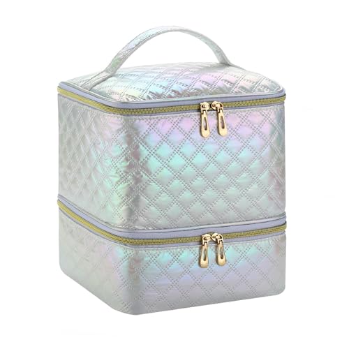 Nail Polish Organizer and Nail Lamp Case, Nail Kit Organizer Holds 30 Bottles (15ml - 0.5 fl.oz) and a Nail Lamp, Nail Polish Carrying Case with Manicure Tools Storage Sections (White) - color: White