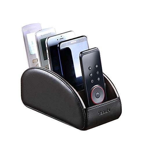 Large PU Leather TV Remote Control Holder Organizer with 5 Compartments | Nightstand Desktop Media DVD Player Remote Tray Caddy Storage Box for Phone, Pen, Makeup Brush, Office Stationery Controllers - color: Black, size: Large