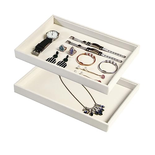 Coward 2Pcs/Set Stackable Jewerlry Organizer Tray Beige Velvet Blank Tray Holder for Beads Bracelets Necklaces Earrings Store Selling or Home Show - color: Beige Velvet, size: Blank+Blank