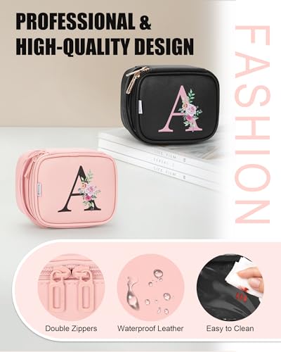 Relavel Mini Travel Makeup Bag with Led Mirror for Women, Pink L | Initial Cosmetic Bag with 3 Lights, Adjustable Brightness, Personalized Travel Toiletry Bag, Preppy Make Up Pouch for Trip - color: Pink, style: L