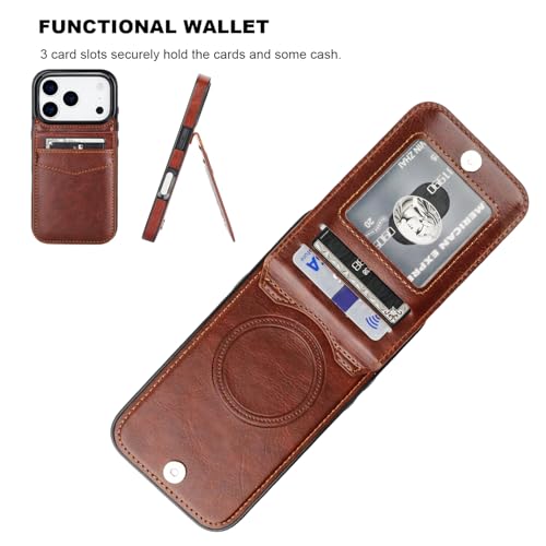 KIHUWEY for iPhone 17 Pro Wallet Case Card Holder for MagSafe, Brown - color: Magsafe for Brown