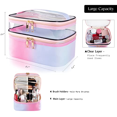 Travel Makeup Bag Cosmetic Bag Makeup Bags for Women Cosmetics Cases Portable Waterproof Foldable (Rainbow Pink) - color: Rainbow Pink
