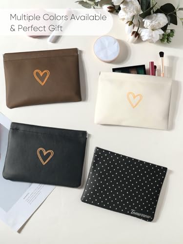 Heart PU Leather Makeup Pouch Set for Women Cute Small Make Up Bag for Purse Waterproof Initial Makeup Cosmetic Bags Pouches for Purse Aesthetic Travel Toiletry Bag, Hearts White - color: Heart White