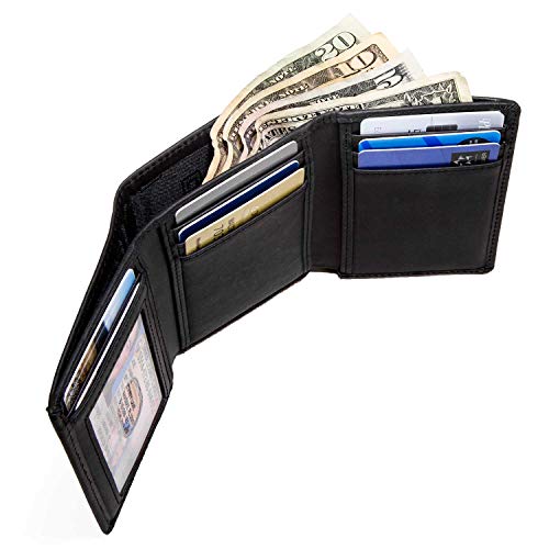 ID Stronghold RFID Blocking Trifold Wallet for Men - Rugged Genuine Leather - color: Black