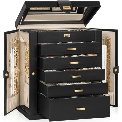 AKOZLIN 6-Tier Jewelry Box Organizer 5 Drawers Jewelry Storage Case - color: Black, size: XXLarge