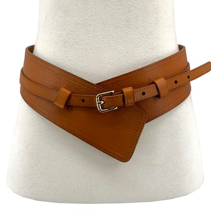 Women Wide Waistband, High and Low Waist Full Grain Leather Skinny Boho Concho Belt - color: Tan, size: 32"(fits 30”-34”)
