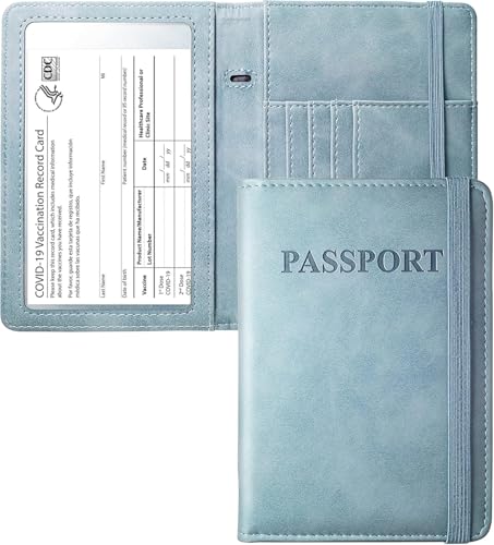 Passport Holder Passport Case Travel Wallet with See-Through Card Holder Passport Cover with RFID Blocking Clear Pocket for Photo Calf Leather - color: Retro Green