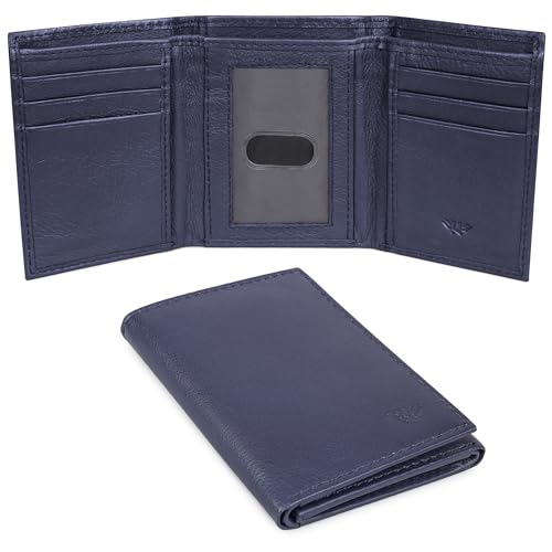 Full Grain Genuine Leather Wallet for Men, Handcrafted Travel Wallet, Minimalist Slim Trifold Wallet, Anti-Theft RFID Blocking Wallet - Tri-fold - Navy - color: Navy Blue, style: Trifold