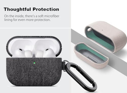Haobobro for AirPods Pro 2 Case - AirPods Pro 2nd Generation Case with Clip | Selected Vegan Leather, Woolen Fabric Cloth style, Handcrafted Hard Shell Cover, Sturdy and Protective - Gray - color: Gray, size: AirPods Pro 2 with Clip